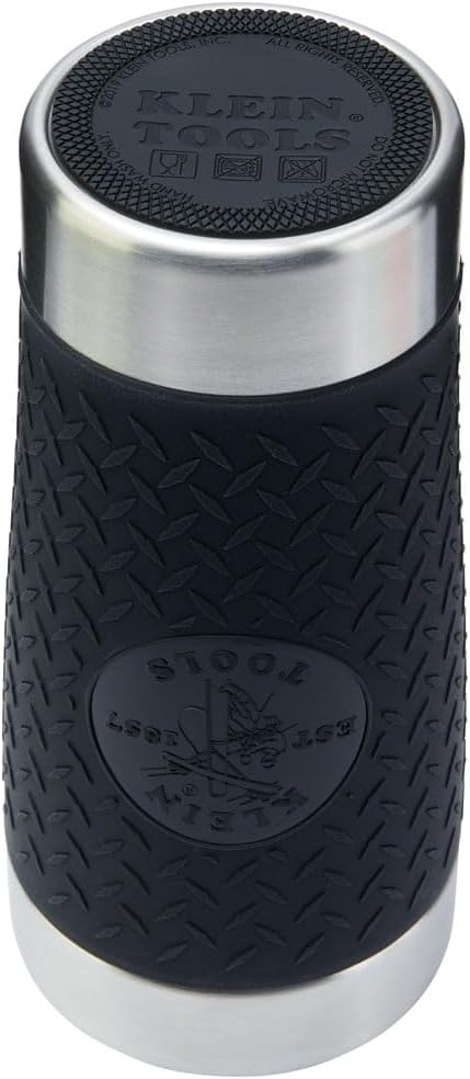 Klein Tools 55580 Stainless Steel Tumbler with Flip-Top Lid, Insulated 20 Oz. Tradesman's Double Wall Vacuum Mug, Slip-resistant Sleeve