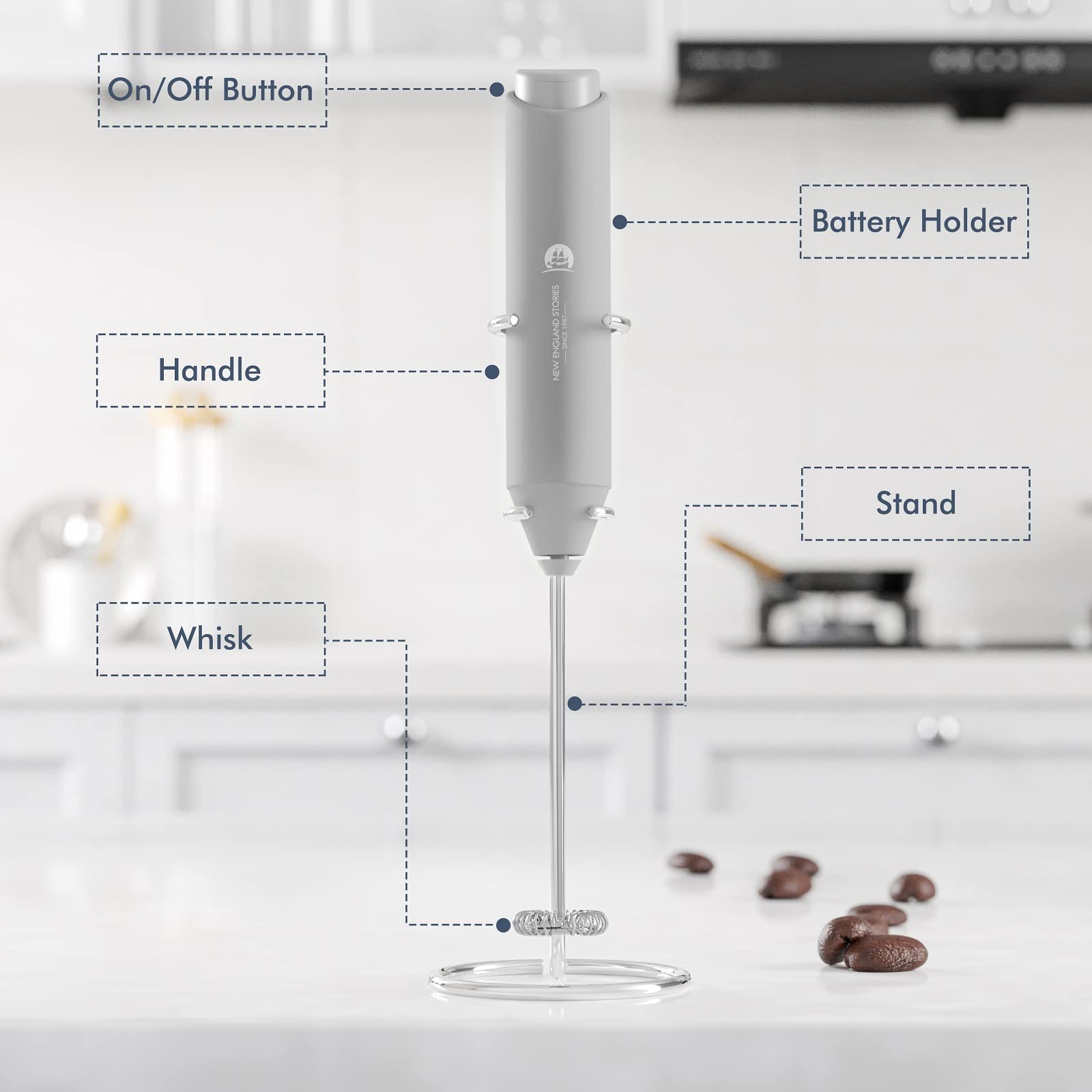 Powerful Milk Frother Wand - Mini Handheld Milk Frother with Stainless Steel Whisk - Battery-Powered Drink Mixer for Coffee, Lattes, Cappuccinos, Matcha - Coffee Enthusiasts Gift - Black