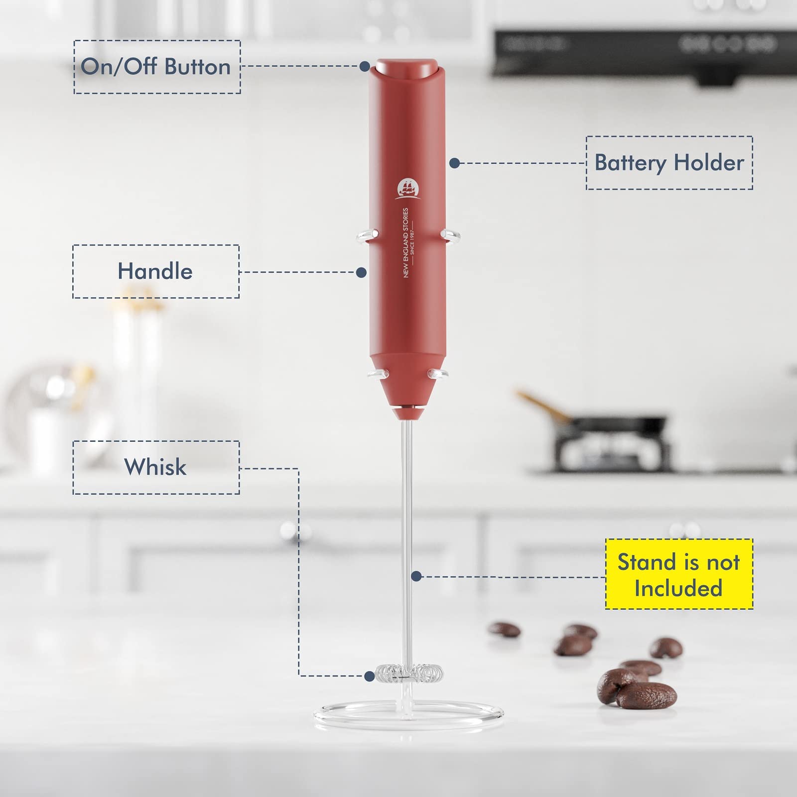 Powerful Milk Frother Wand - Mini Handheld Milk Frother with Stainless Steel Whisk - Battery-Powered Drink Mixer for Coffee, Lattes, Cappuccinos, Matcha - Coffee Enthusiasts Gift - Black