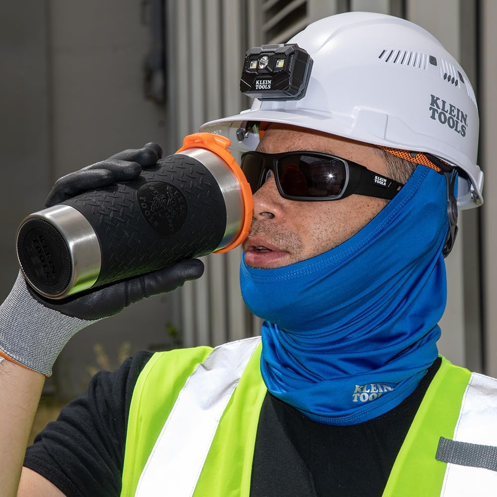 Klein Tools 55580 Stainless Steel Tumbler with Flip-Top Lid, Insulated 20 Oz. Tradesman's Double Wall Vacuum Mug, Slip-resistant Sleeve