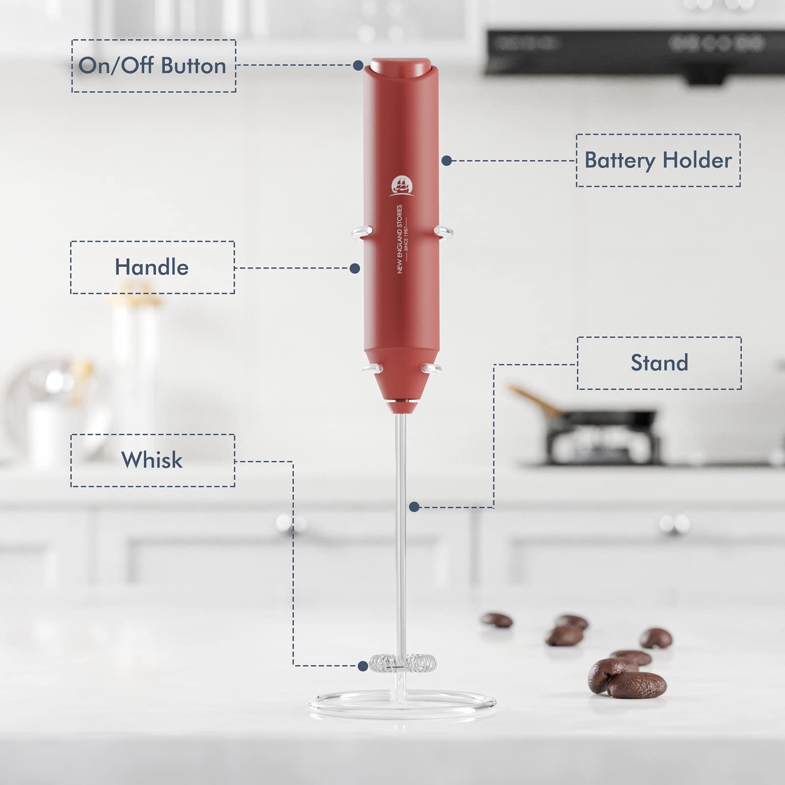 Powerful Milk Frother Wand - Mini Handheld Milk Frother with Stainless Steel Whisk - Battery-Powered Drink Mixer for Coffee, Lattes, Cappuccinos, Matcha - Coffee Enthusiasts Gift - Black