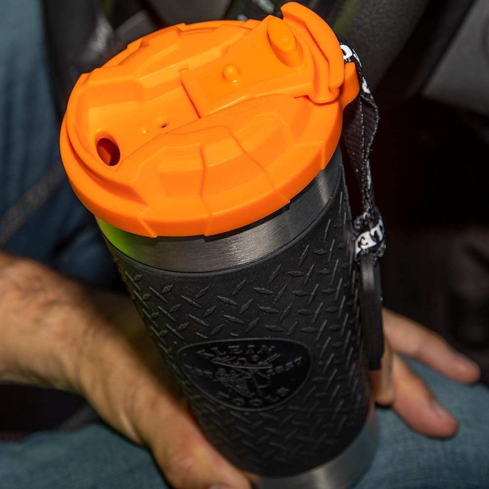 Klein Tools 55580 Stainless Steel Tumbler with Flip-Top Lid, Insulated 20 Oz. Tradesman's Double Wall Vacuum Mug, Slip-resistant Sleeve