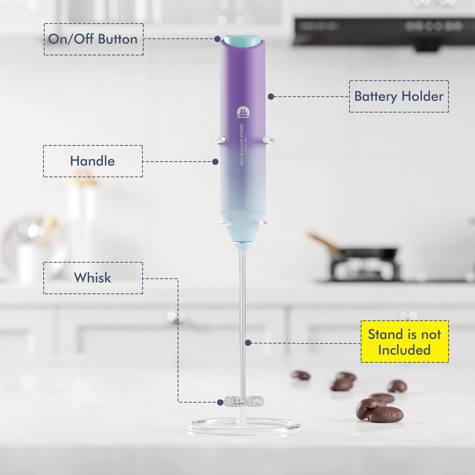 Powerful Milk Frother Wand - Mini Handheld Milk Frother with Stainless Steel Whisk - Battery-Powered Drink Mixer for Coffee, Lattes, Cappuccinos, Matcha - Coffee Enthusiasts Gift - Black