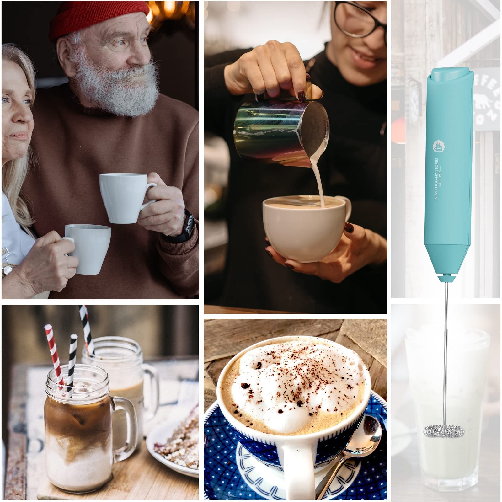Powerful Milk Frother Wand - Mini Handheld Milk Frother with Stainless Steel Whisk - Battery-Powered Drink Mixer for Coffee, Lattes, Cappuccinos, Matcha - Coffee Enthusiasts Gift - Black