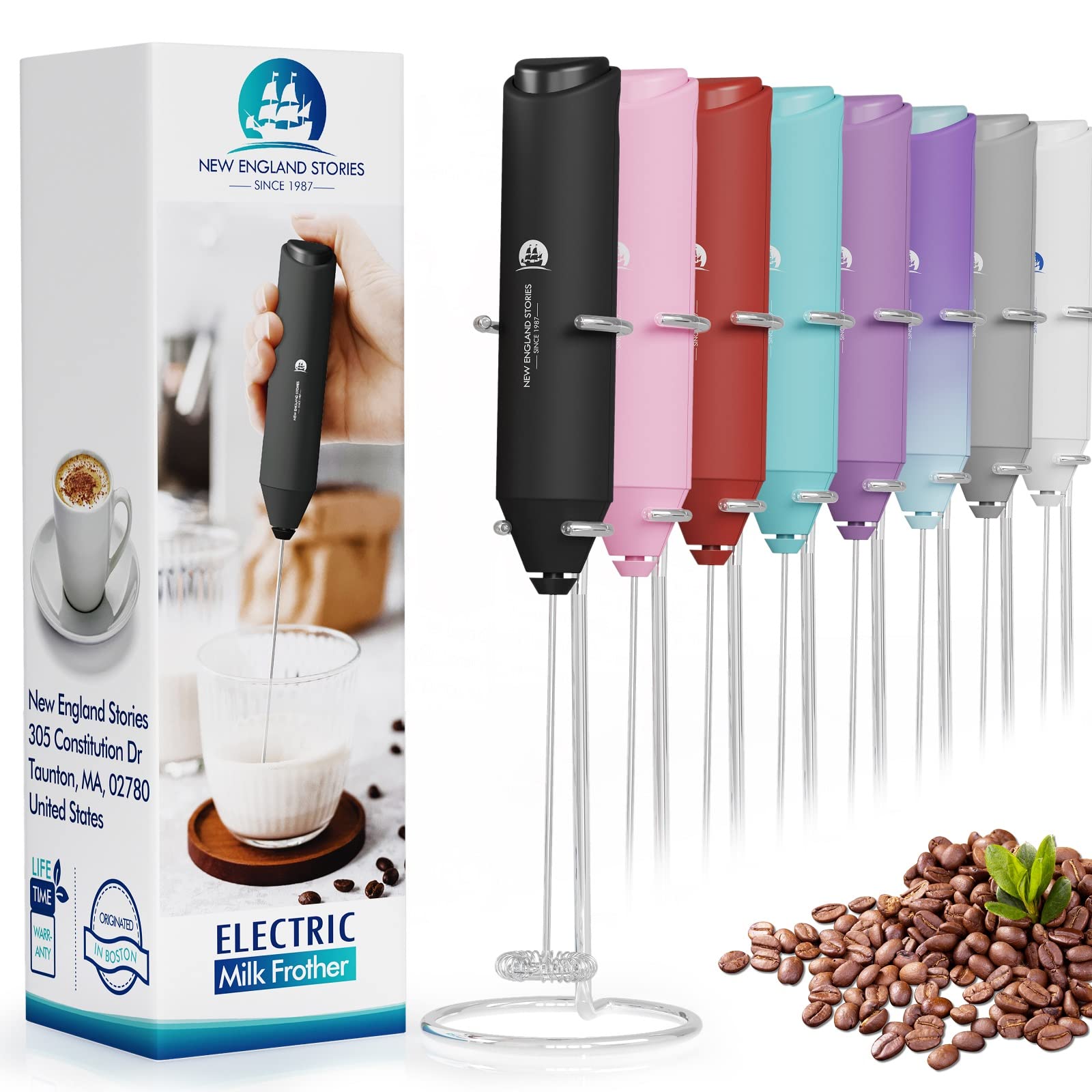 Powerful Milk Frother Wand - Mini Handheld Milk Frother with Stainless Steel Whisk - Battery-Powered Drink Mixer for Coffee, Lattes, Cappuccinos, Matcha - Coffee Enthusiasts Gift - Black