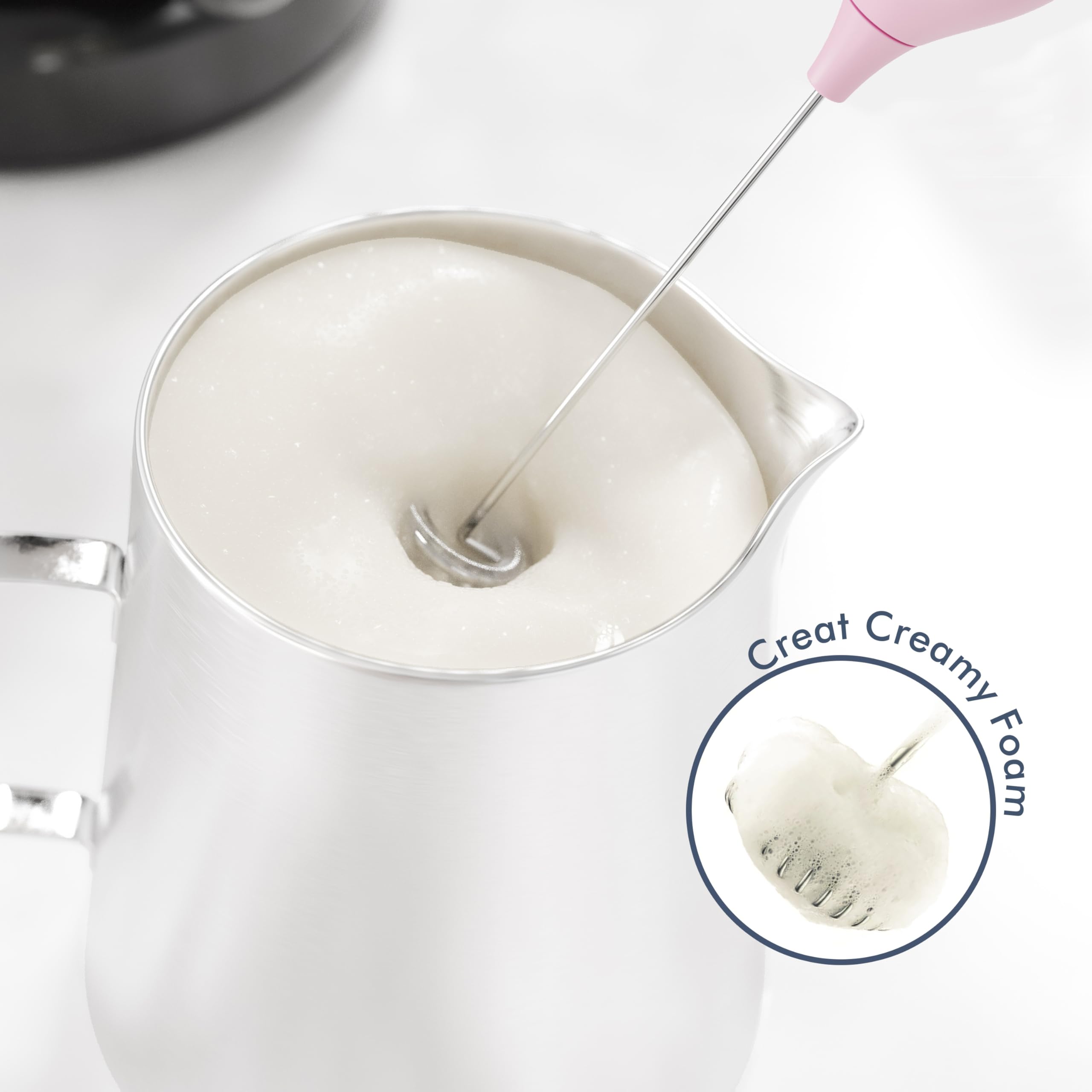 Powerful Milk Frother Wand - Mini Handheld Milk Frother with Stainless Steel Whisk - Battery-Powered Drink Mixer for Coffee, Lattes, Cappuccinos, Matcha - Coffee Enthusiasts Gift - Black