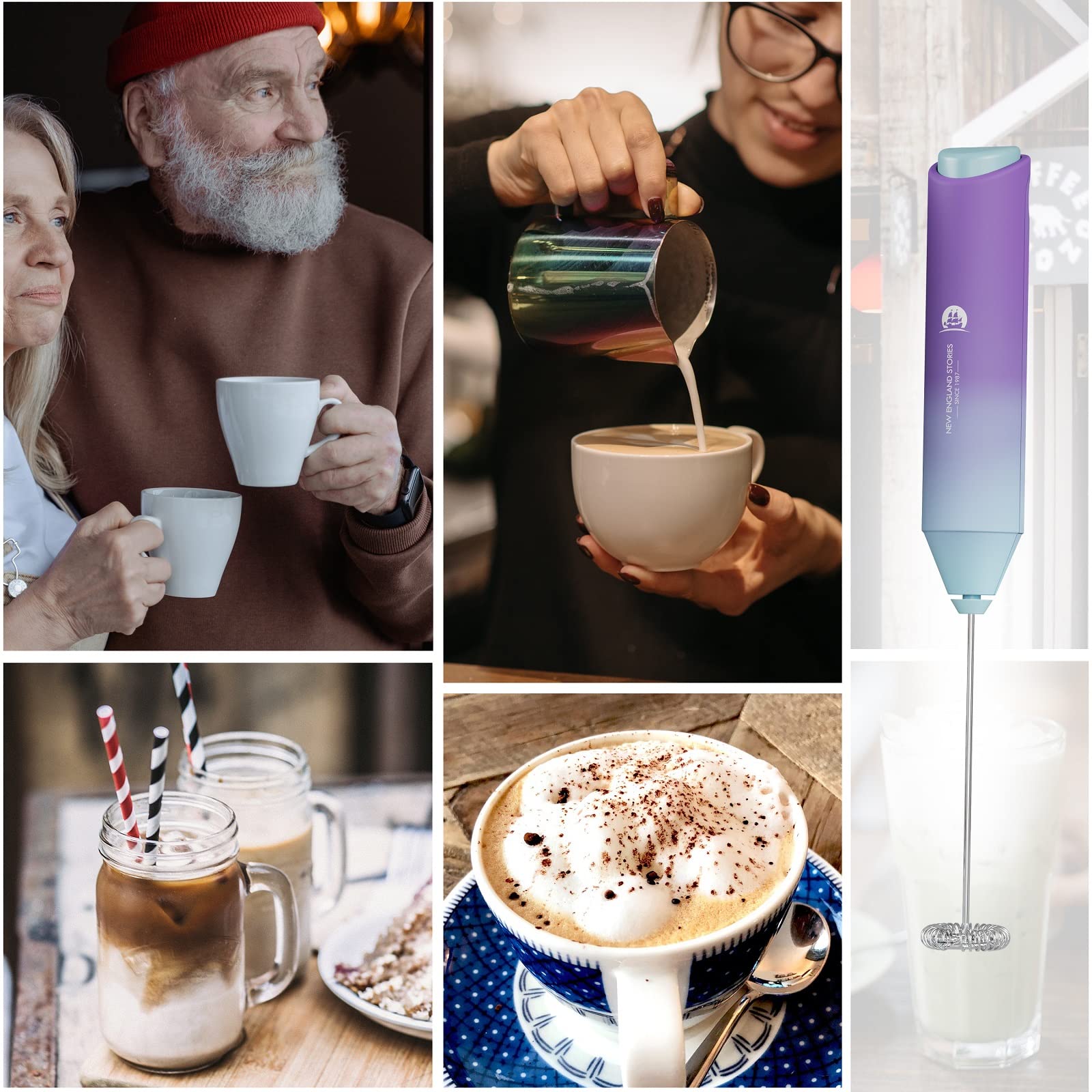 Powerful Milk Frother Wand - Mini Handheld Milk Frother with Stainless Steel Whisk - Battery-Powered Drink Mixer for Coffee, Lattes, Cappuccinos, Matcha - Coffee Enthusiasts Gift - Black