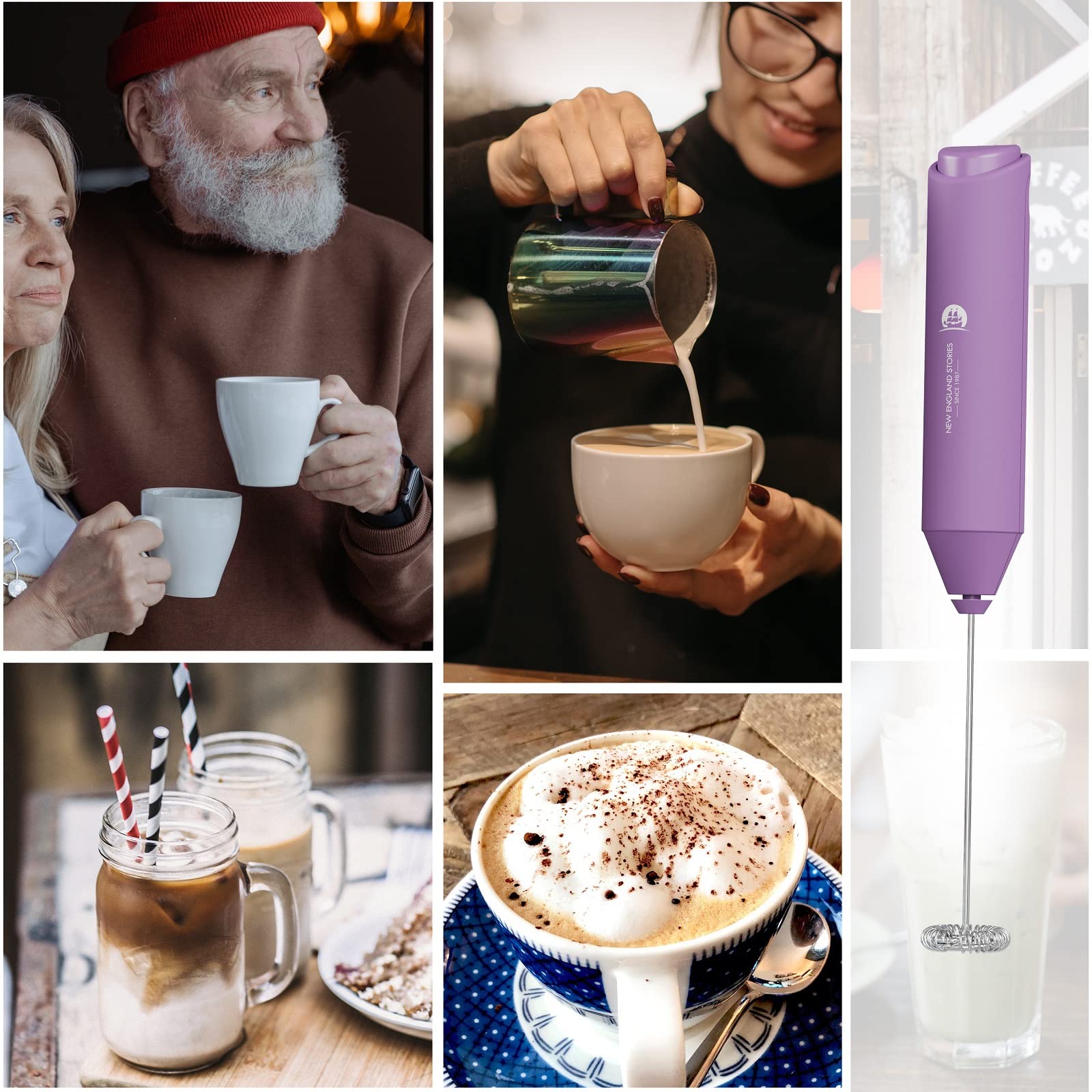 Powerful Milk Frother Wand - Mini Handheld Milk Frother with Stainless Steel Whisk - Battery-Powered Drink Mixer for Coffee, Lattes, Cappuccinos, Matcha - Coffee Enthusiasts Gift - Black