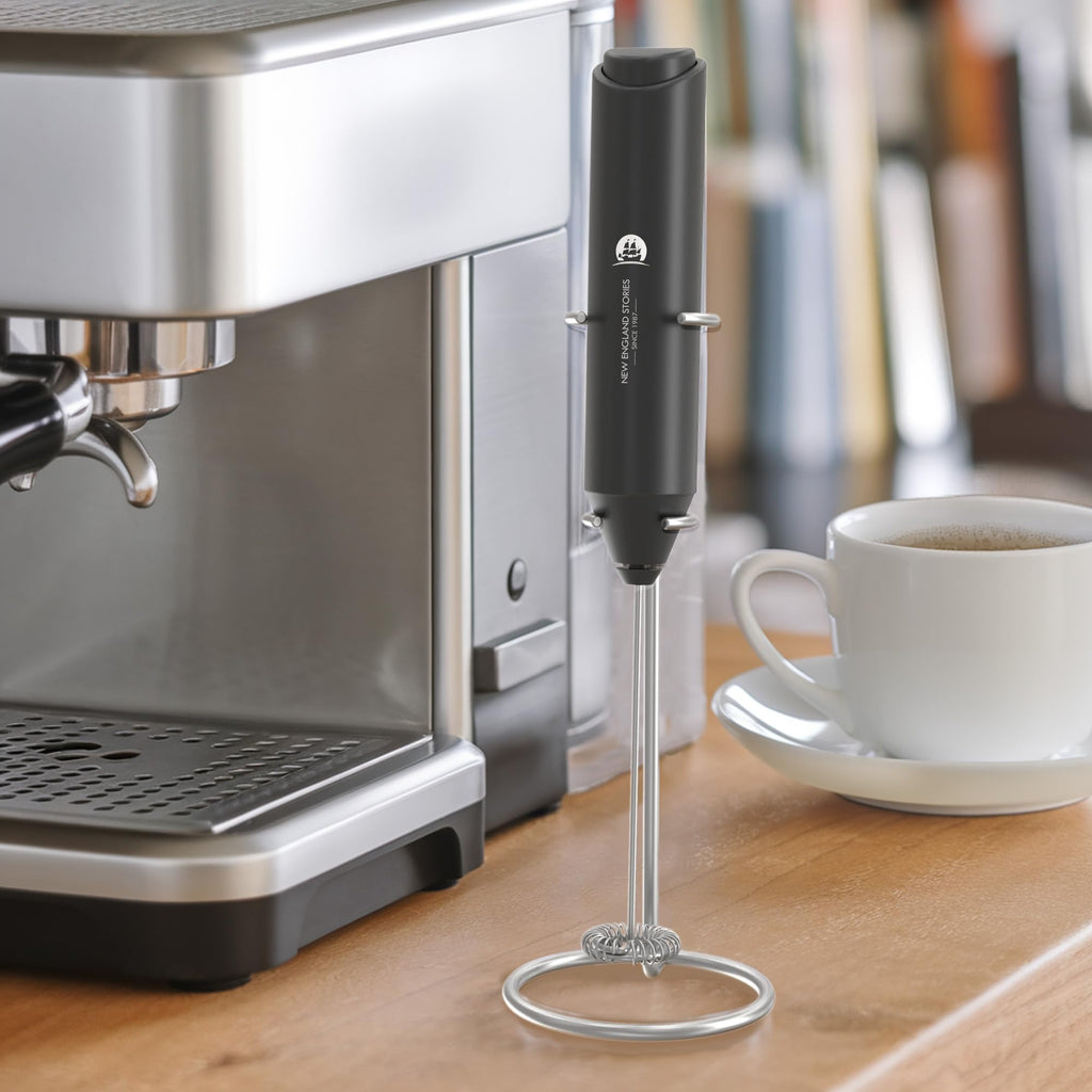 Powerful Milk Frother Wand - Mini Handheld Milk Frother with Stainless Steel Whisk - Battery-Powered Drink Mixer for Coffee, Lattes, Cappuccinos, Matcha - Coffee Enthusiasts Gift - Black