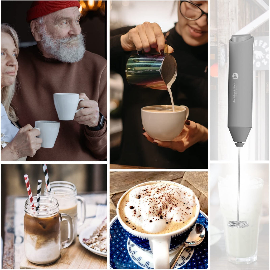 Powerful Milk Frother Wand - Mini Handheld Milk Frother with Stainless Steel Whisk - Battery-Powered Drink Mixer for Coffee, Lattes, Cappuccinos, Matcha - Coffee Enthusiasts Gift - Black
