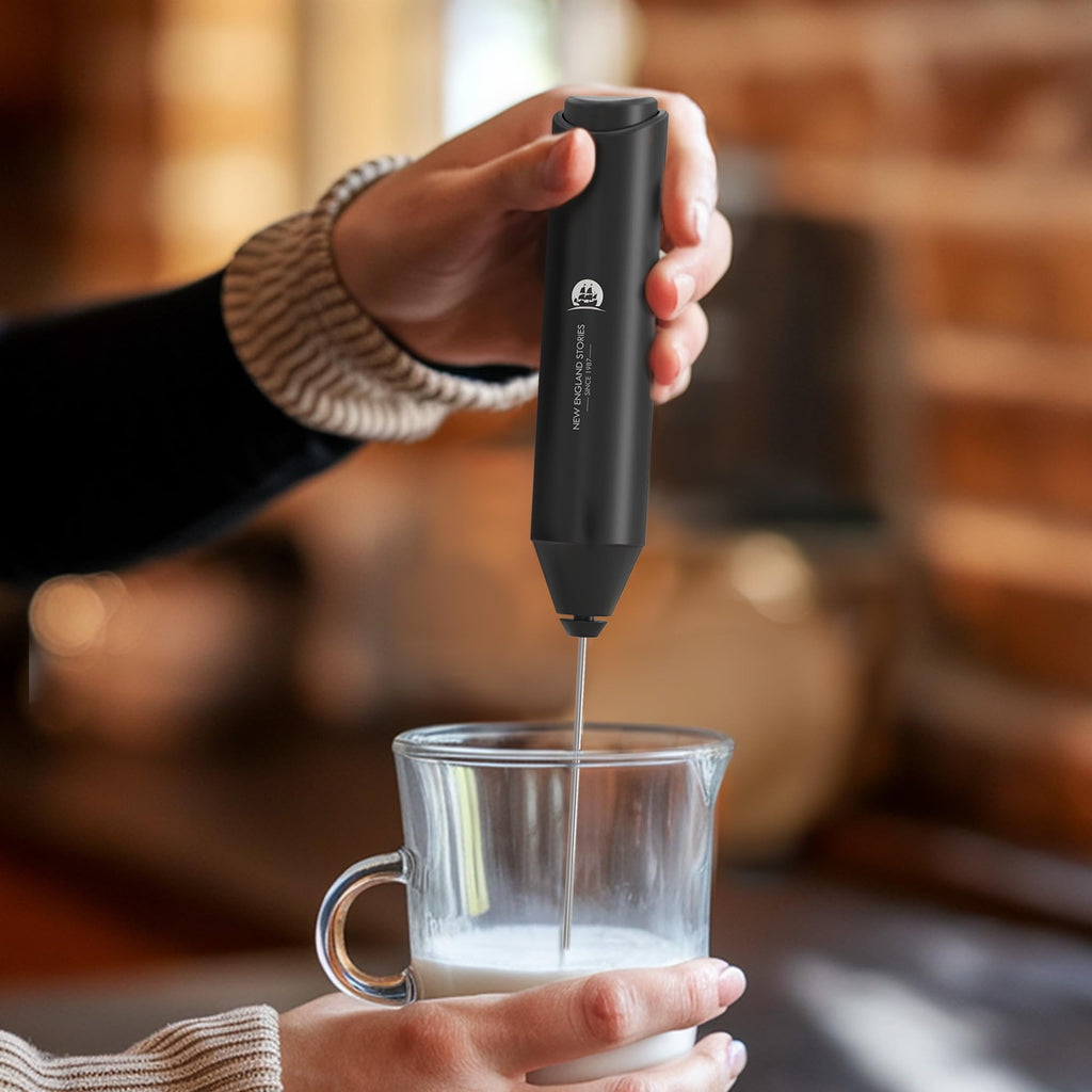 Powerful Milk Frother Wand - Mini Handheld Milk Frother with Stainless Steel Whisk - Battery-Powered Drink Mixer for Coffee, Lattes, Cappuccinos, Matcha - Coffee Enthusiasts Gift - Black