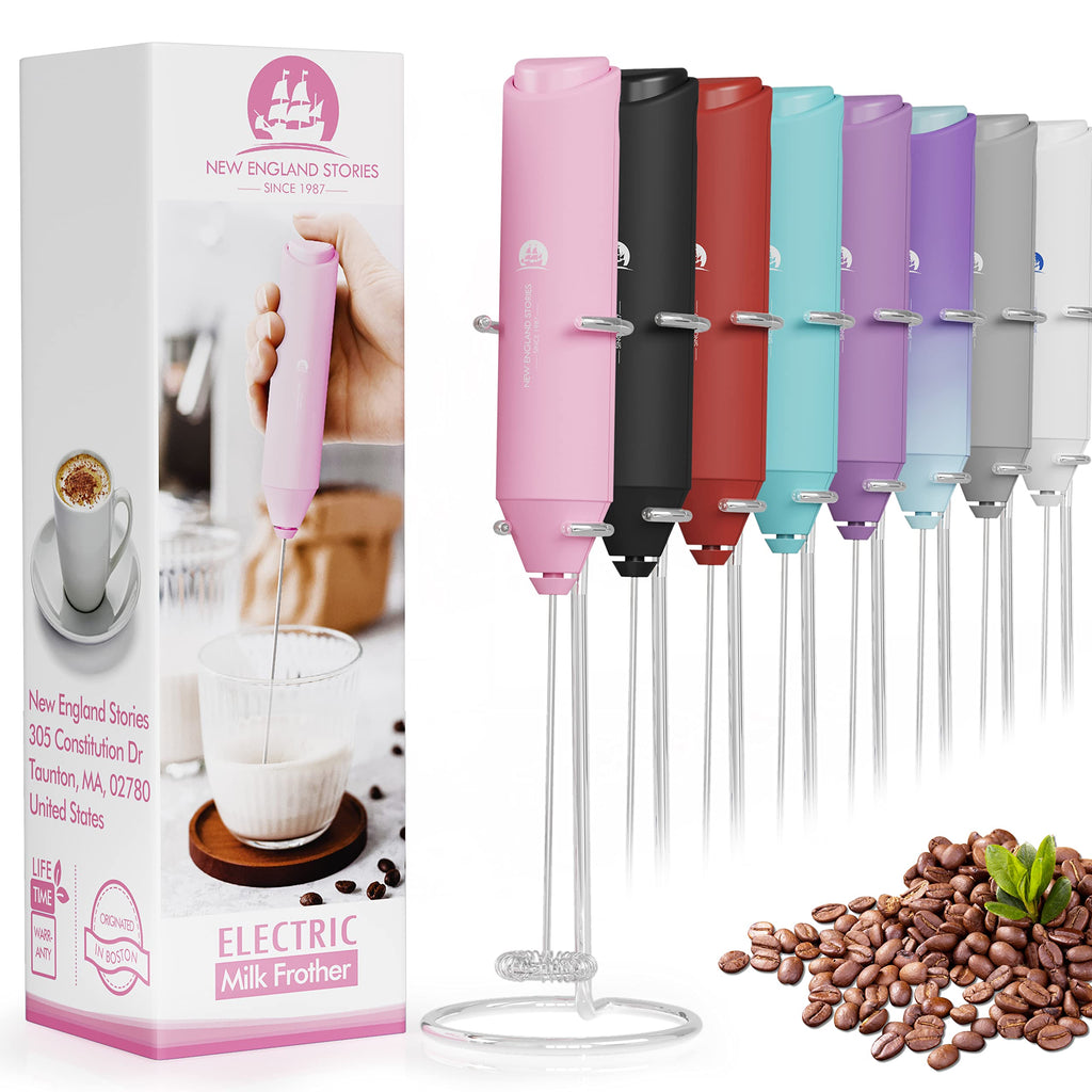 Powerful Milk Frother Wand - Mini Handheld Milk Frother with Stainless Steel Whisk - Battery-Powered Drink Mixer for Coffee, Lattes, Cappuccinos, Matcha - Coffee Enthusiasts Gift - Black