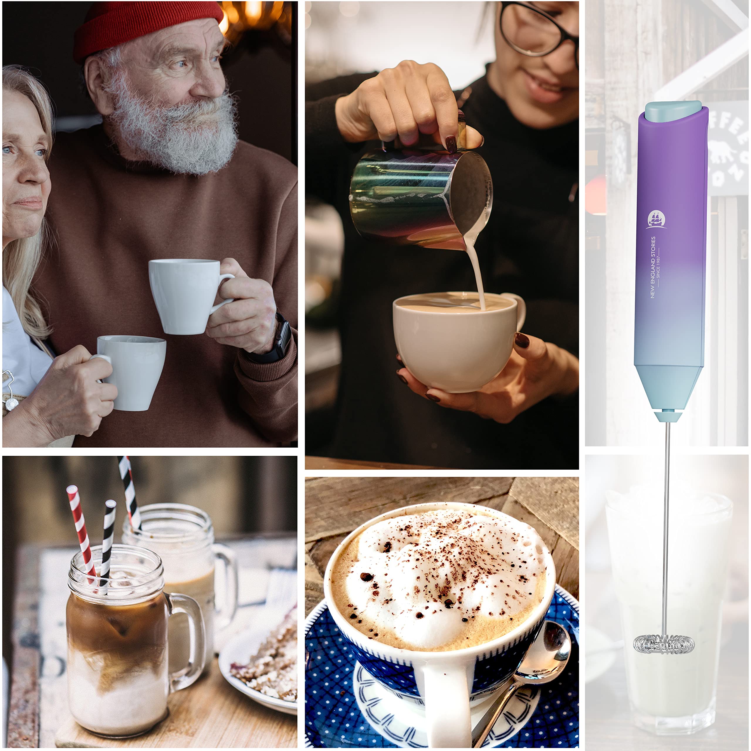 Powerful Milk Frother Wand - Mini Handheld Milk Frother with Stainless Steel Whisk - Battery-Powered Drink Mixer for Coffee, Lattes, Cappuccinos, Matcha - Coffee Enthusiasts Gift - Black